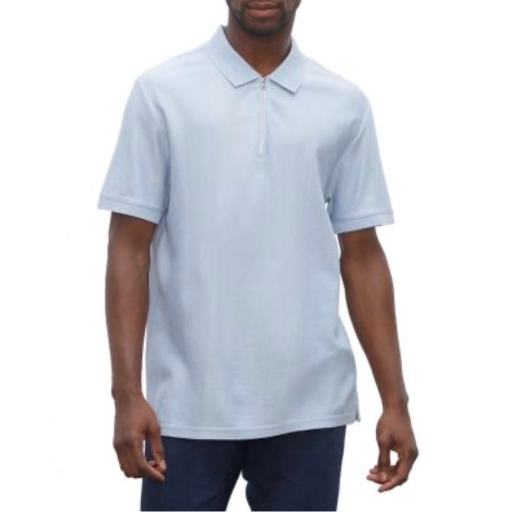 NWT Club Monaco Mesh Knit Zip Polo Short Sleeve Tonal Stripe Shirt Light Blue M